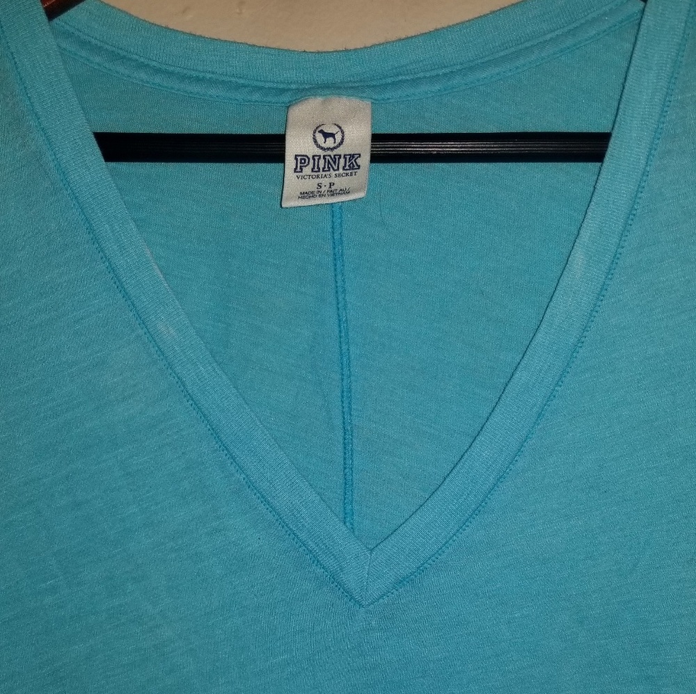 Victoria's Secret PINK v neck tee shirt teal blue